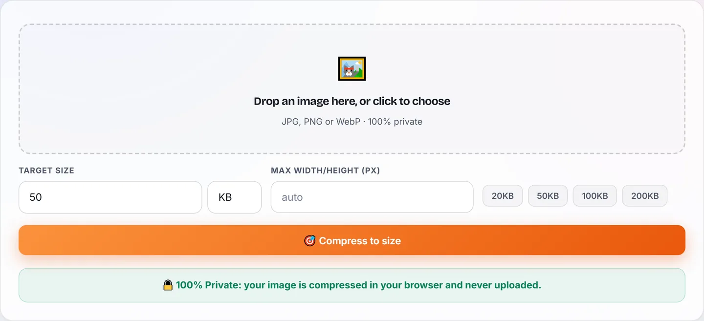 Compress to Size tool with an exact KB target field