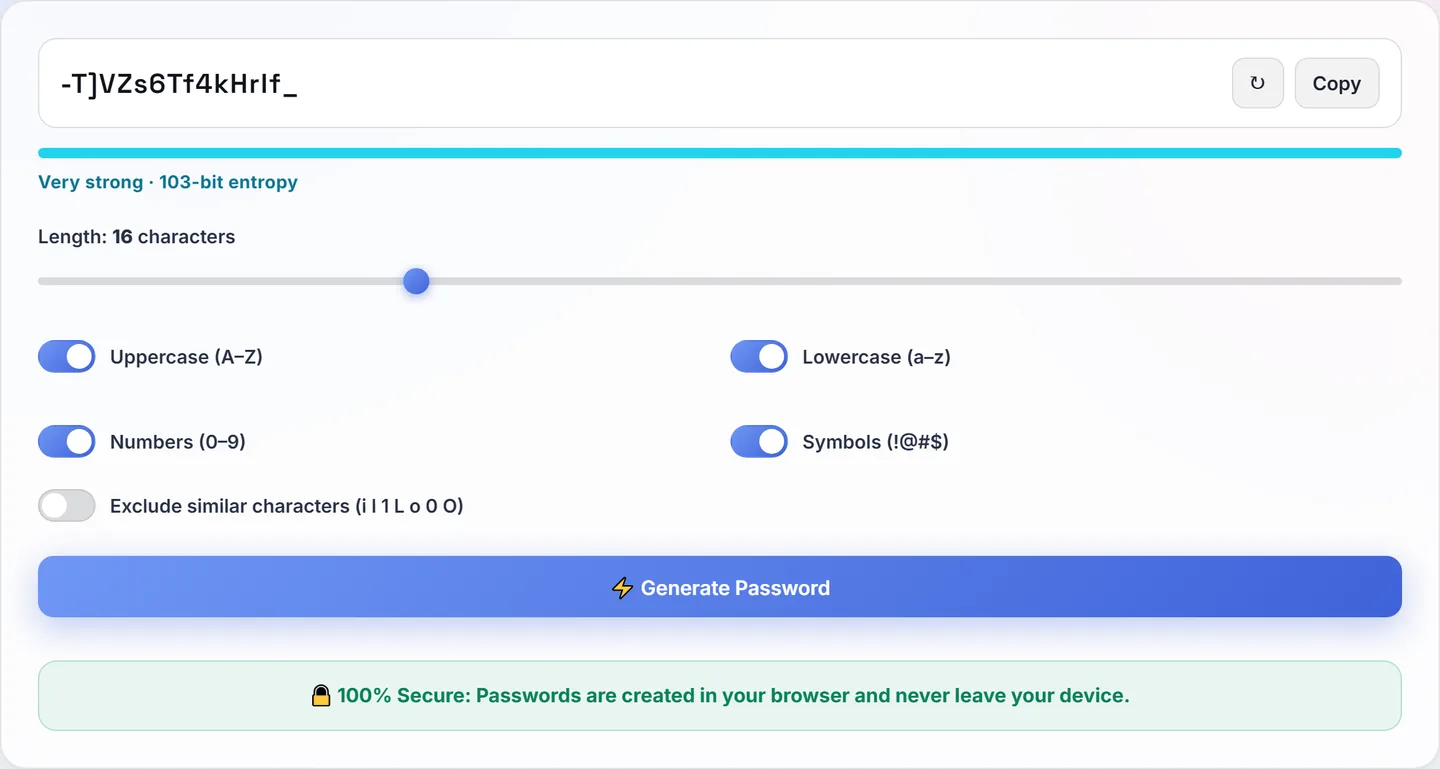 Password Generator with length and character type controls